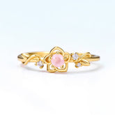 Round Cut Pink Crystal Flower Opening Silver Ring